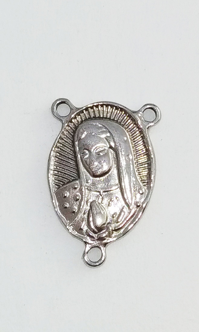 Coeur de chapelet métal argenté visage de la Vierge de Guadalupe